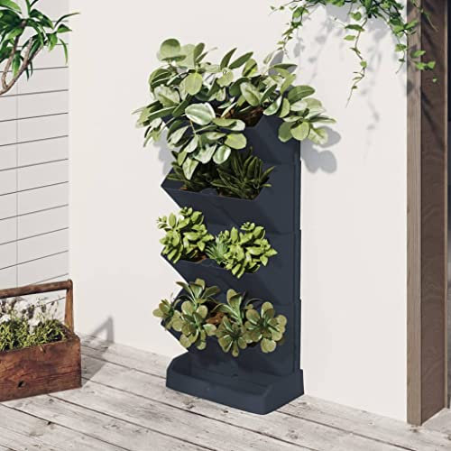 HETFTJN 4-TLG. Vertikales Pflanzgefäße-Set, Blumentopf Gross Kräuterbeet Blumentopf Mit Füßen Blumenkasten Geeignet für Cactus Balcony Entrance Area Innen Anthrazit Polypropylen