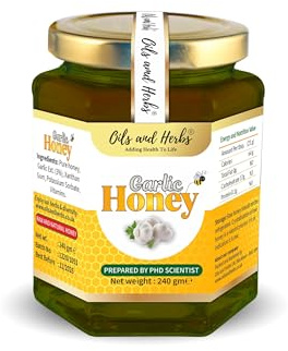 Premium Herbal Infused Raw Honey Collection- 100% Natural with No fillers or Binders Added. Multiple Flavours - Good Health Benefits with Every Spoon (Garlic Honey)