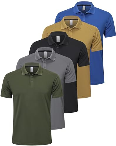 ZENGVEE 5 Pack Polo Golf T Shirts for Men Dry Short Sleeve Collared Sport Work Athletic True Tees Classic Collar Tshirts Camisas Hombre Polocher Moisture Wicking 0428 Black GGN Khaki L