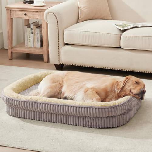 DEBANG HOME Panier pour Chien, lit orthopédique pour Grandes Races, canapé pour Chien en Mousse Haute densité, Housse Amovible et Lavable, Base antidérapante, Gris