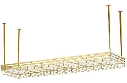 Decken Weinregal, Hängendes Metall Weinregal, Einstellbare Höhe Hängen Weinglashalter, Schwebendes Hängeregal, Industrieller Hängender Weinflaschenhalter, Für Bar Café Küchen Wohnzimmer(Gold,100x35cm)