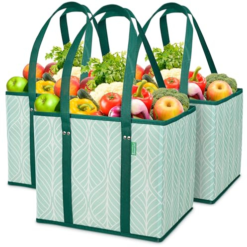 Creative Green Life Reusable Grocery Box Bags (3 Pack). Large Heavy Duty Shopping Bags