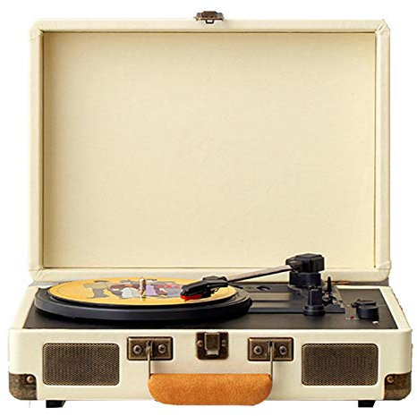 HAVVMK Tocadiscos de Maleta Vintage con Bluetooth, Tocadiscos de fonógrafo clásico, Tocadiscos de Vinilo con transmisión por Correa de 3 velocidades, admite Conector para Auriculares de 3