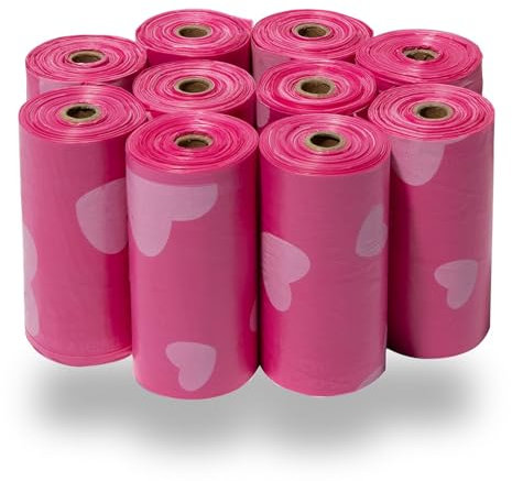 Hundekotbeutel (150 Stück) by Best Pet Supplies - Dicker Kunststoff, Rosa Herzen, size 33x23 cm - leicht zu transportieren