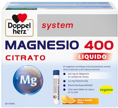 Doppelherz MAGNESIUM 400 LIQUID - El magnesio apoya el funcionamiento normal de los músculos y del sistema nervioso - 30 frascos bebibles