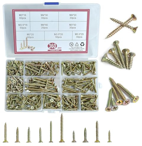 Gewindestifte mit Kegelspitze, gemischt, M3/M4/M5/M6/M8, Innensechskantschrauben, Sortiment mit 5 Innensechskantschlüsseln, Schrauben-Set mit Aufbewahrungsbox (360 Stück)