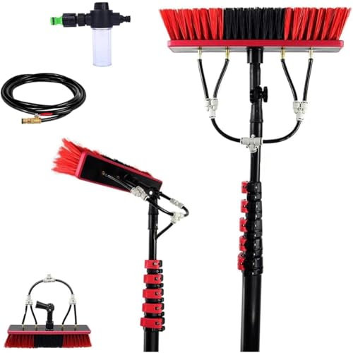 Poteau télescopique de nettoyage de fenêtre avec distributeur de savon 10,8 m Brosse à eau pour nettoyage de fenêtre et toit