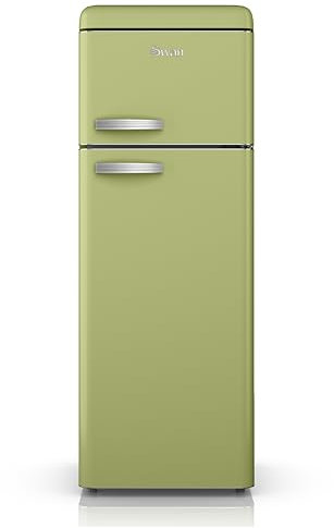 SWAN SR11010GNE Retro Free Standing Top Mounted 70/30 Split Fridge Freezer with Energy Class E, 3 Adjustable Shelves, Fast Freeze, Green