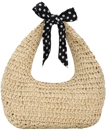 Ynport Crefreak Femmes Noué Sac de Plage D'été en Paille Rond Boho - Sac à Main Tissé Pour Soirée, Vacances et Rencontre