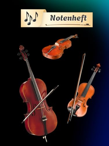 Notenheft Geige Notenbuch Cello Violine Musikunterricht Bratsche Notenlinienheft Große Lineatur Geigenunterricht Anfänger Violoncello Kontrabass ... da Gamba Notensysteme Musiker Rebec 01A01