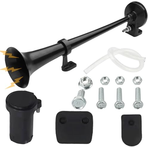 Hupe Luft Horn, LKW Hupe 12v, Luft Hupe 12V AirHorn 128db, Lufthorn Drucklufthorn AutoHorn für boote, PKW LKW Lörries Züge Booten Cars Vans Motorrädern Zug Horn Tgv Lkw Hupe (Einzelrohr Schwarz)