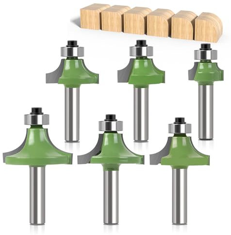 6 fresas redondeadas, vástago de 8 mm, de metal duro, con rodamiento de bolas, fresa redonda, punta redonda sobre fresadoras, fresas redondas para carpintería, chaflanes, trabajos de madera (8 mm)