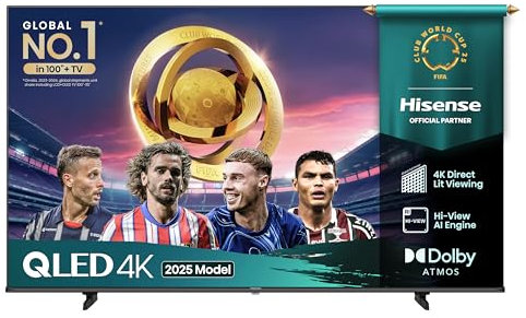Hisense 55 55E78QTUK QLED Smart AI TV - 4K Direct Lit Viewing, Quantum Dot Colour, Hi-View AI Engine, Dolby Vision, Dolby Atmos with Freely, Disney +, YouTube, Netflix