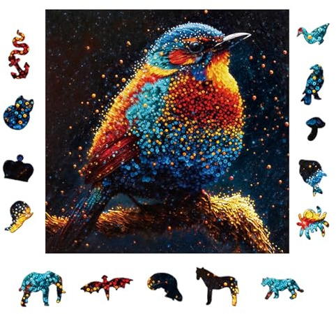 Dr. MUYA® Rompecabezas Madera Adultos, Diseño de Pájaros, 30 x 30 cm, 150 Piezas, Forma Irregular, Puzzle Adultos Animales, Bonita Caja Regalo de Madera
