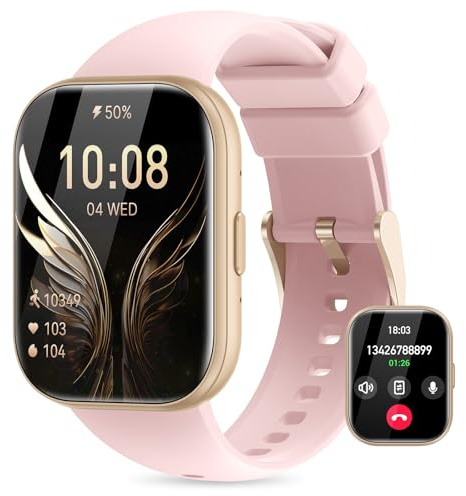 Miecgth Montre Connectée Femme avec SIRI/ET/HRV 1.75“TFT Smartwatch avec Appel Bluetooth 120+ Modes Sport Fréquence Cardiaque IP68 Sommeil Fonction Féminine SpO2 Android iOS (Rose)