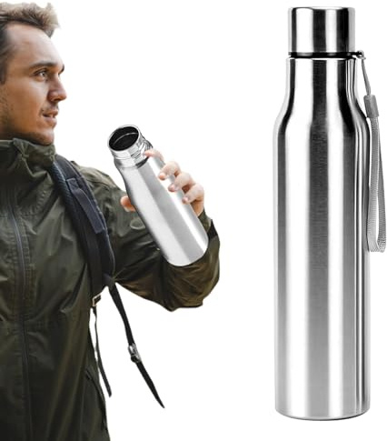 Borraccia in Acciaio Inox Migliorata, Bottiglie d'Acqua Portatili a Parete Singola in Metallo con Anello per Maniglia, Bocca Larga, a Prova di Perdite, Senza BPA, Leggera per Sport all'Aria Aperta