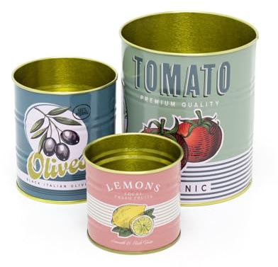 Set of 3 Retro-Style Storage Tins | Vintage Replica Food Cans for Kitchen, Craft & Home Display | 3-piece Storage Tins