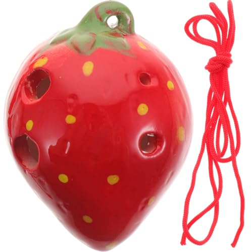 Strawberry Shaped Ocarina Flute for Kids 6 Hole Ceramic Wind Instrument Lightweight Children S Musical Instrument with Lanyard for Practice