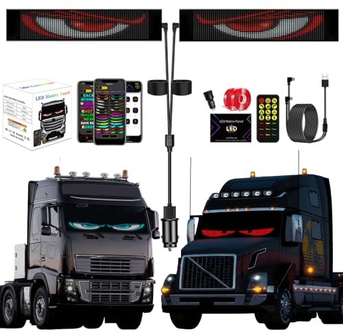 2 in 1 LED Augen Devil Eyes Light Flexibler LED Anzeigetafel Laufschrift Programmierbar Leuchtschild Panel, Bluetooth App Smart Display Personalisiert Schild für LKW Auto Werbung (16*96(120*595MM))