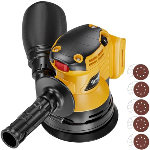 Ecarke Cordless Random Orbital Sander Compatible With Dewalt Battery (No Battery) 15000 RPM 5 Random Orbit Sander Tool with 6 Speeds & Dust Bag & 10 Sandpapers for Woodworking Sanding