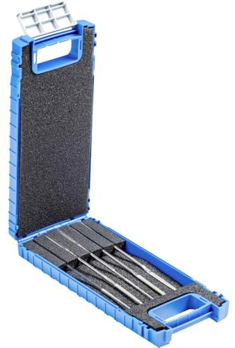 PFERD TOOLS Diamant-Hemmungsfeilen-Set, 5-teilig, Korngröße D 126, 140mm, in bruchfester Kunststoffbox, 15830902 – Für die Bearbeitung kleinster Profile im Werkzeugbau und der Feinmechanik