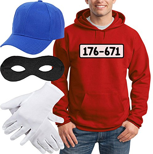 Shirtgeil Hoodie Herren Panzerknacker Banditen Kostüm Hoodie + MÜTZE + Maske + Handschuhe Kapuzenpullover