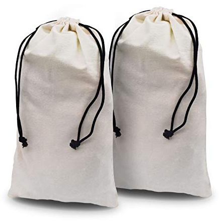 Beige dammvippa flanell enkel skopåse med dragsnöre stängning, BEIgE, 12x17 Inch (Pack of 2)