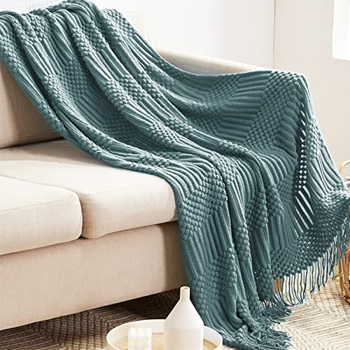LumiSyne Gestrickte Decke Mit Quaste Einfarbig Blasenmuster Kuscheldecke Strickdecke Tagesdecke Überwurf Couchdecke Dekorative Decke Für Sofa Bett 170x130cm