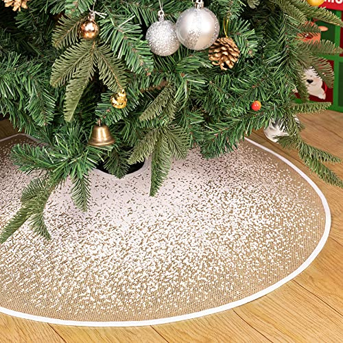 N&T NIETING Burlap Christmas Tree Skirt, 30 Inches Glitter Tree Skirt Full Snowflakes Dot Rustic Christmas Tree Mat for Holiday Party Xmas Decoration