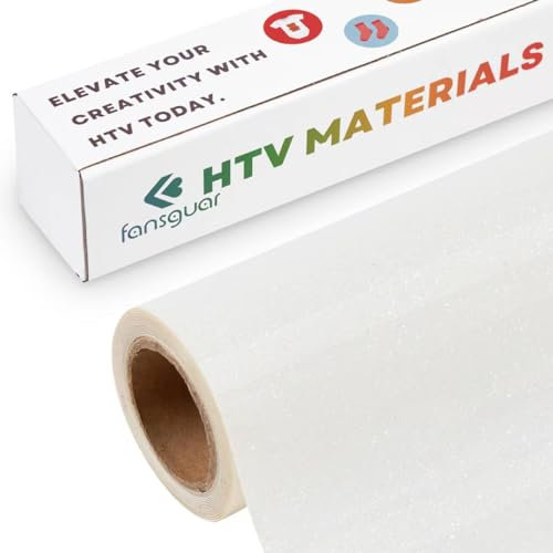 FANSGUAR Rainbow White Glitter HTV Roll -12 x6ft Iron on Heat Transfer Vinyl for DIY Shirts Gifts