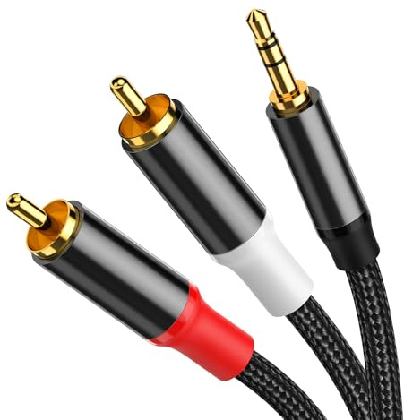 VIOY RCA to 3.5mm Audio Cable 5M, 1/8 Headphone Jack to Dual RCA Cord | 24K Gold-Plated Plugs, Hi-Fi Sound, Braided, Bi-Directional, Red and White RCA Cable For TV, Mixer, Amplifier, Speakers