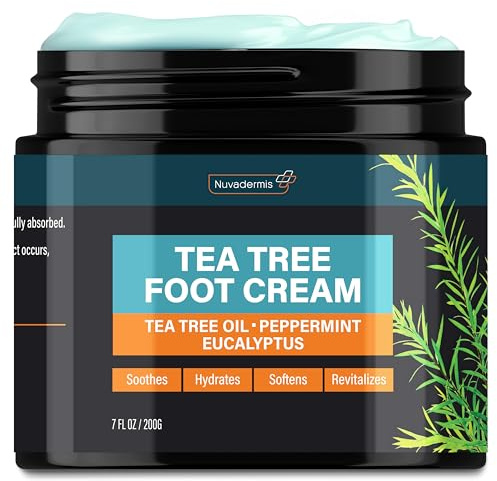 NUVADERMIS Tea Tree Oil Foot Cream – Effective Recovery Cream for Dry, Cracked Feet, Athlete’s Foot, Ringworm & Itchy Skin – Soothing Moisturizer – 7 oz