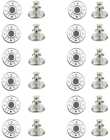Jeans Knöpfe, 12 Stück Verstellbare Jeansknöpfe, 17mm Jeans Knöpfe Ohne Nähen, Button Pins Jeans mit Nieten, DIY Jeansknopf, Jeans Einziehbare Knöpfe, Für Reparatur von Jeansgrößen