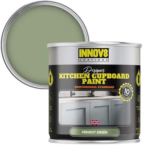 INNOV8 COATINGS DESIGNER KITCHEN CUPBOARD PAINT - DIY - NO PRIMER OR TOP COAT - SATIN Finish - 750 ml - Peridot Green - Fast Dry - CABINET, FURNITURE, WOOD, MDF, PLASTIC & METAL