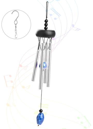Hianjoo Mini Carillon à Vent, 28CM / 11 Métal Haut de Gamme Carillon Éolien avec 4 Tubes en Aluminium pour la Décoration Intérieure Extérieure-Noir