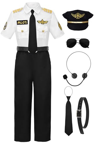 ReliBeauty Costume de Pilote pour enfants avec Accessoires, Déguisement de Capitaine de Ligne, Journée de Carrière,110