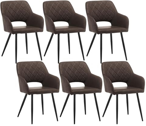 CLIPOP Esszimmerstühle 6er Set, Polsterstühle mit Armlehnen, Metallbeine, Kunstleder Bezug, Kunstleder Braun, bis 150 kg belastbar, für Arbeitszimmer, Wohnzimmer, Schlafzimmer (6er, Kunstleder Braun)