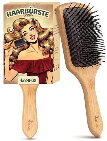 Spazzola per capelli in bambù, per massaggiare la testa, spazzola districante per capelli lunghi e ricci di donne, uomini e bambini, spazzola massaggiante per cuoio capelluto, Detangler (rettangolare)