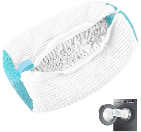 elook Schuhwaschmaschinentasche, Wiederverwendbare Trainer Sneaker Wäsche Schuhbeutel für Waschmaschine, Schuhputzbeutel für alle Schuhtypen und Größen - 39x19cm/Weiß Blau