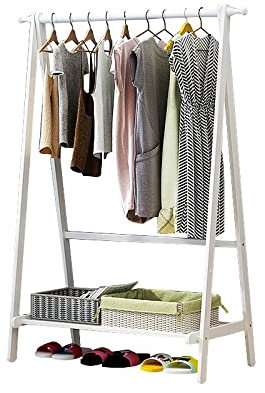 Fristående golvgarderob med spegel, klädställ av bambu med krokar och hyllor, fristående garderob av trä för sovrum, hall, vardagsrum, multifunktionell garderob, öppen klaff