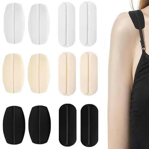 HoAhaMay 12Stück BH-Schultergurt-Pads, Silikon-BH-Träger-Pads Halter | Anti-Rutsch-BH-Träger-Pads Schulter-Pads,Entlastung der Schulter Beschwerden,geeignet für Frauen und MädchenSchwarzWeiß Farbe