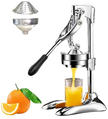 KAJILE Handpressad Fruktpress,Handpressad Fruktjuicermaskin med 304-Trycklock och Filterlåda, Avtagbar och Lätt att Rengöra,Silver