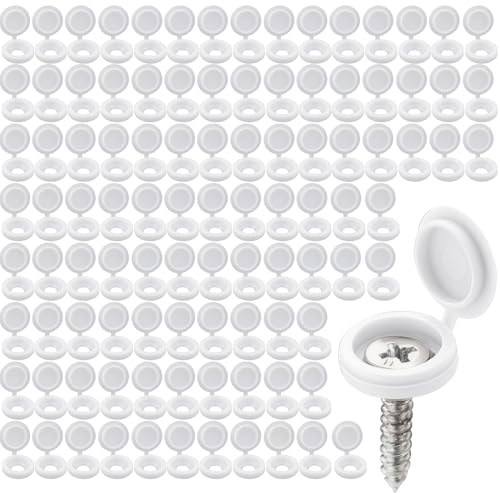 100 Pcs White Screw Cover Caps – Hinged Plastic Screw Caps for Furniture, Cabinets, and Wardrobes – Durable Snap-On Screw Covers for Neat Finish – White Plastic Caps for Screws