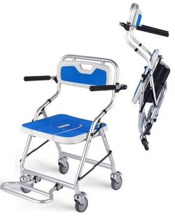 Shower Chair with Wheels,4-in-1 Bedside Commode Shower Wheelchair, Waterproof Mobile Over Toilet Chair