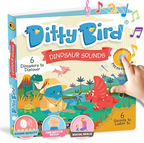 Ditty bird - livre musical sensoriel bébé: Les dinosaures, T-rex, tricératops, vélociraptor (DITTY BIRD MUSICAL BOOKS)