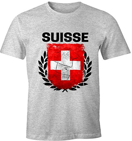 MoonWorks EM WM T-Shirt Herren Fußball Schweiz Flagge Vintage Suisse Fanshirt Fan Shirt Grau-Melange XL