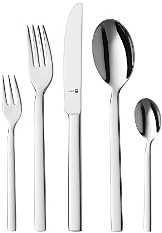 WMF Lyric - Set di posate in acciaio inox per 6 persone, 30 pezzi, coltello monoblocco, in Cromargan protect lucido, resistente ai graffi, lavabile in lavastoviglie