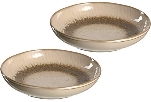 Leonardo Matera 026982 Lot de 2 assiettes creuses, en céramique, passent au lave-vaisselle, avec émail, 2 assiettes rondes en grès, en beige, diamètre : 20,7 cm