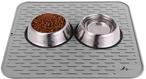 LuxPal Extra große Futtermatte für Hunde und Katzen, aus hochwertigem Silikon, für drinnen und draußen, rutschfest, für alle Böden, waschbar, FDA-Qualität, antibakteriell, Grau