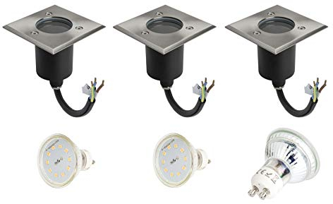 3er Set Alfa K 230Volt GU10 Bodenleuchte mit GU10 5W LED befahrbar Edelstahl Rostfrei Gehwegbeleuchtung Gartenbeleuchtung (Neutralweiß)